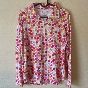 IBKUL | Women's Polka Dot Pink Orange Long Sleeve 3/4 Zip Pullover Size Small